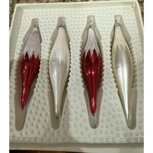 Christmas Trimmeries Glass Teardrop Colored & Frosted Set of 4 Vintage